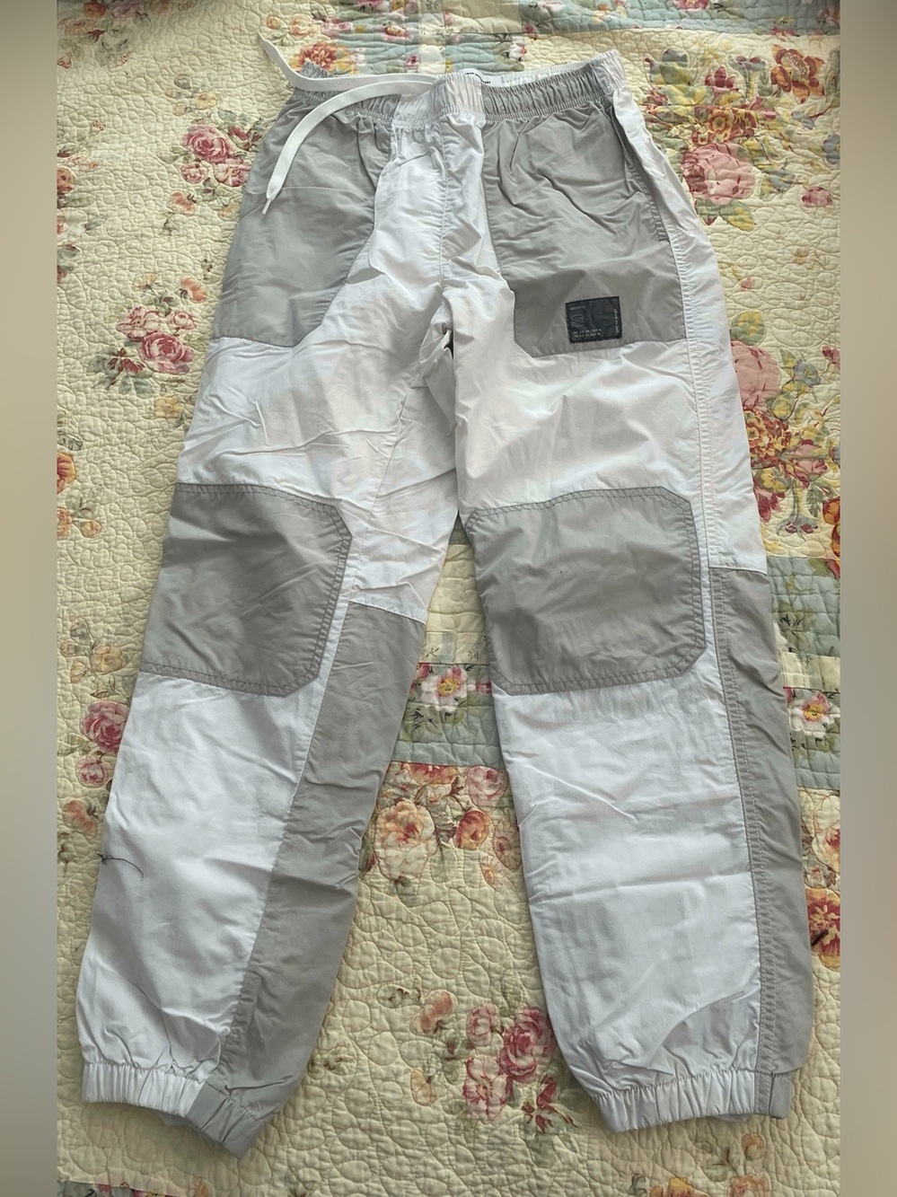 Urban Outfitters Two-Tone White & Light Gray Patchwork Joggers